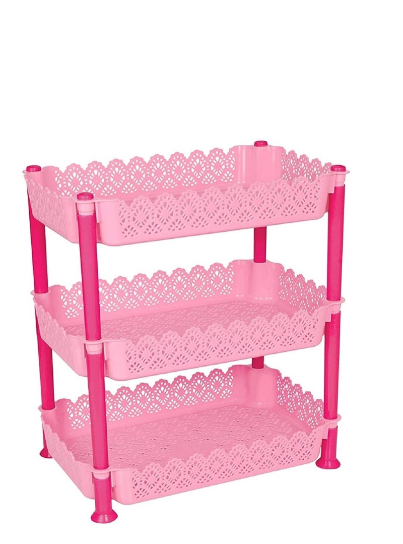 ARISTO Vertex 3 Layer Plastic Rack for Kitchen, Offices, Home, Hospitals, Schools, Doctors, Beauty Parlour, Saloons, Pink color, Tiered Shelf - Image 1