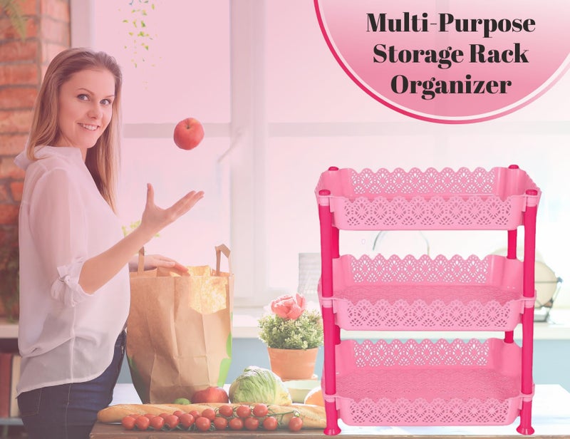 ARISTO Vertex 3 Layer Plastic Rack for Kitchen, Offices, Home, Hospitals, Schools, Doctors, Beauty Parlour, Saloons, Pink color, Tiered Shelf - Image 2