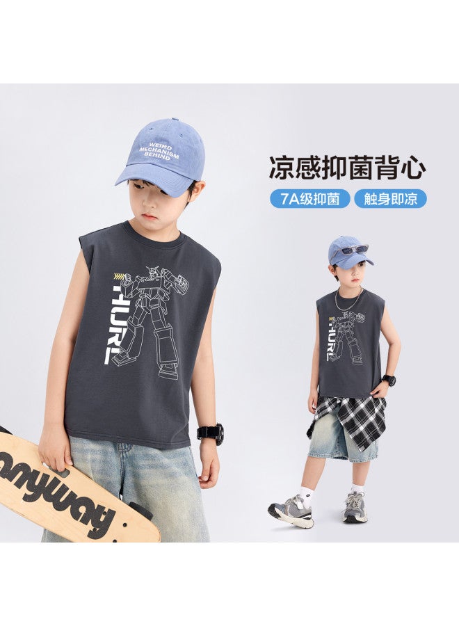 Zuoxi Boys' Sleeveless T-shirt - Summer Thin & Cool Breathable Anti-bacterial Sports Top For Kids Trendy Ice-touch Comfort Tee For Big Boys - Image 2