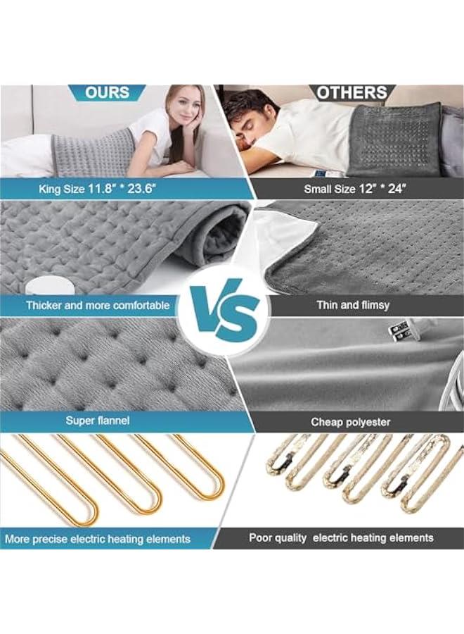 HOOKOR Heating Pad - Electric Heating Pads for Fast Pain Relief, 10 Heat Settings, Timer & Auto Shut Off, Period Pain Relief, Dry & Moist Heat Option, 12x24 Inch, Grey  - Image 3