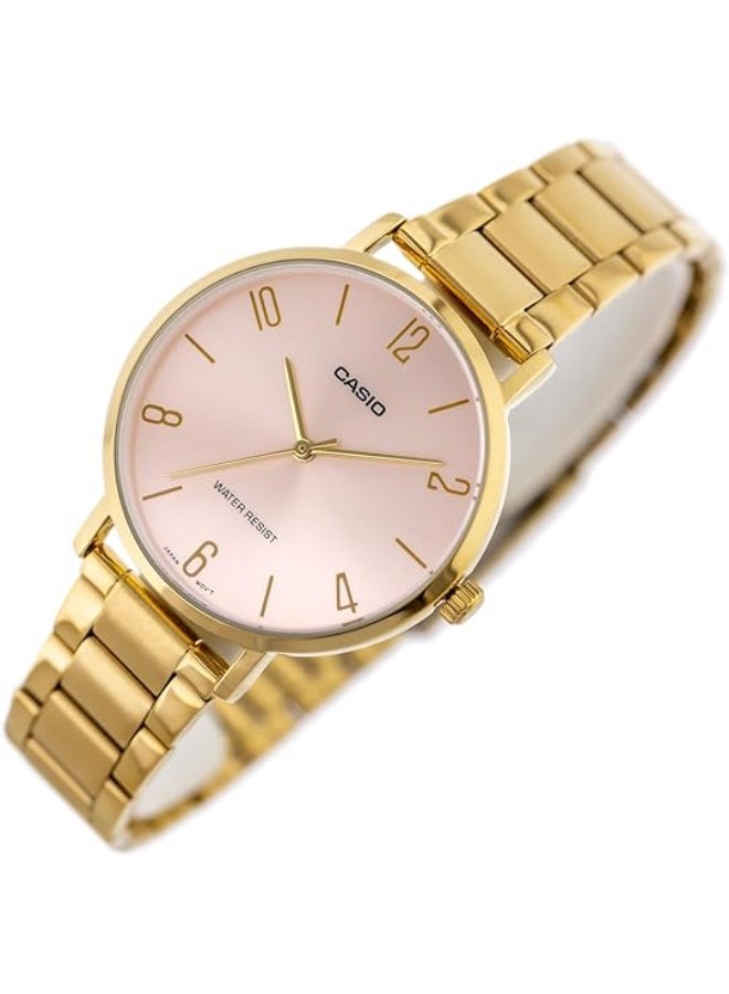 كاسيو ساعة كاسيو LTP-VT01G-4B النسائية بتصميم بسيط، مطلية بالذهب، مصنوعة من الفولاذ المقاوم للصدأ، بمينا وردي، بثلاث عقارب تناظرية - Image 5