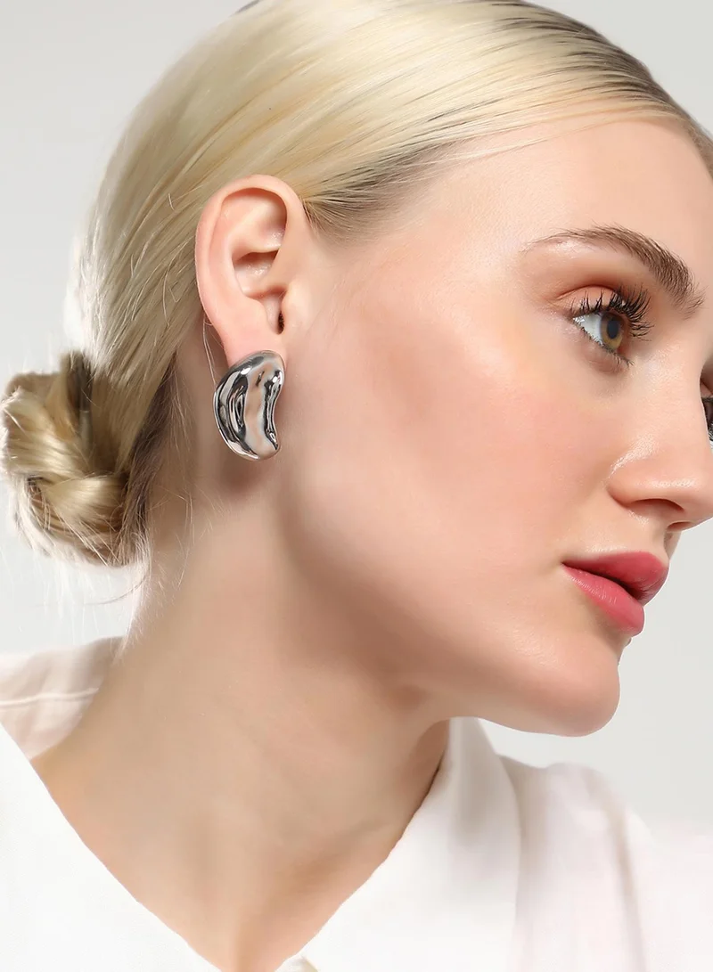 SOHI Contemporary Dented Bean Artificial Stud Earring Jewellery