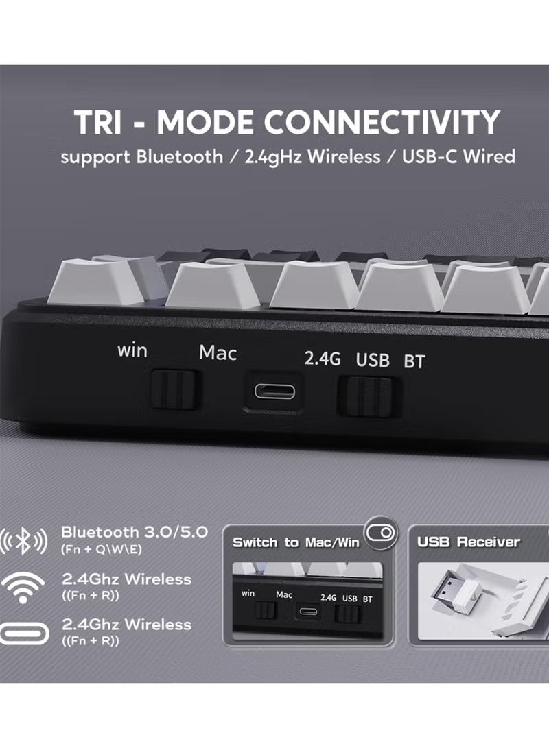 Attack Shark M86 83 Keys Wireless Mechanical Keyboard, 75% Gasket Hot Swappable Custom Keyboard, Side Printed PBT Keycaps, RGB Backlit, Pre-lubed Switches, BT/2.4GHz/ Wired Mechanical Gaming Keyboard - Image 4