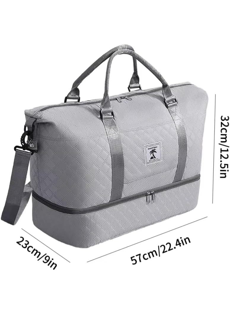 BLOOMING TIME Travel Storage Bag With Shoe Bin For Short Trips, Can Be Carried On One Shoulder Dual Use Built In Waterproof Pocket Gray - Image 2