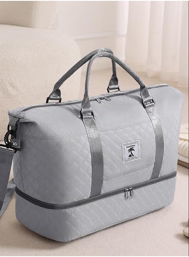 BLOOMING TIME Travel Storage Bag With Shoe Bin For Short Trips, Can Be Carried On One Shoulder Dual Use Built In Waterproof Pocket Gray - Image 3