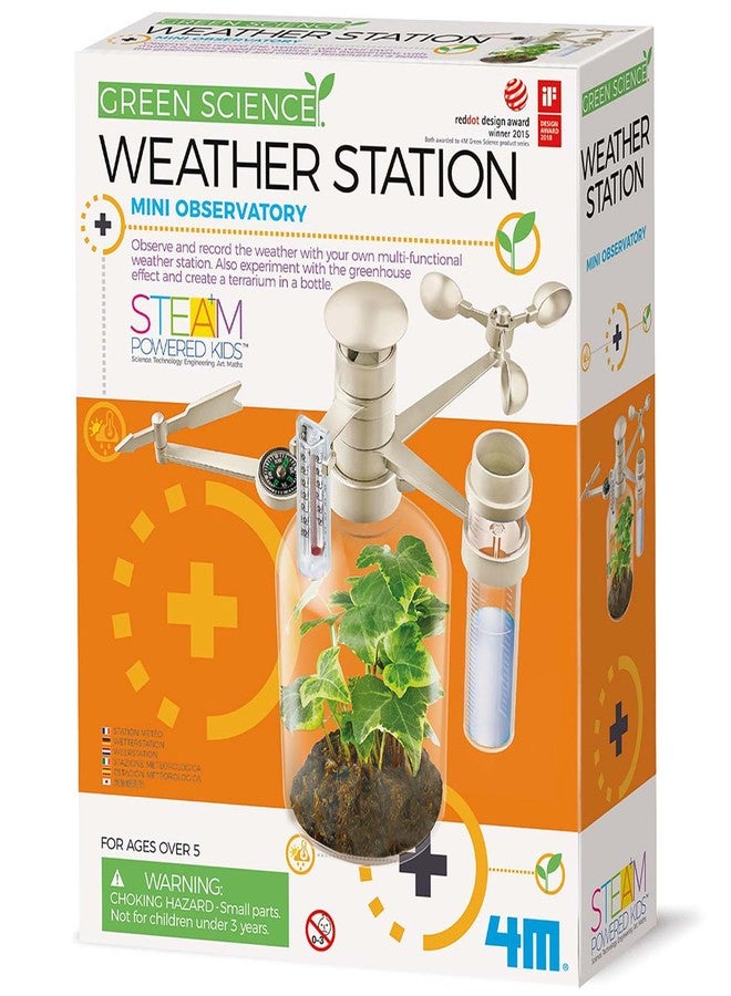 4M: Green Science - Weather Station - DIY Mini Observatory Kit, Observe & Record Wind-Rain-Temperature, Create A Terrarium in A Bottle, STEAM, Kids 5+ - Image 1
