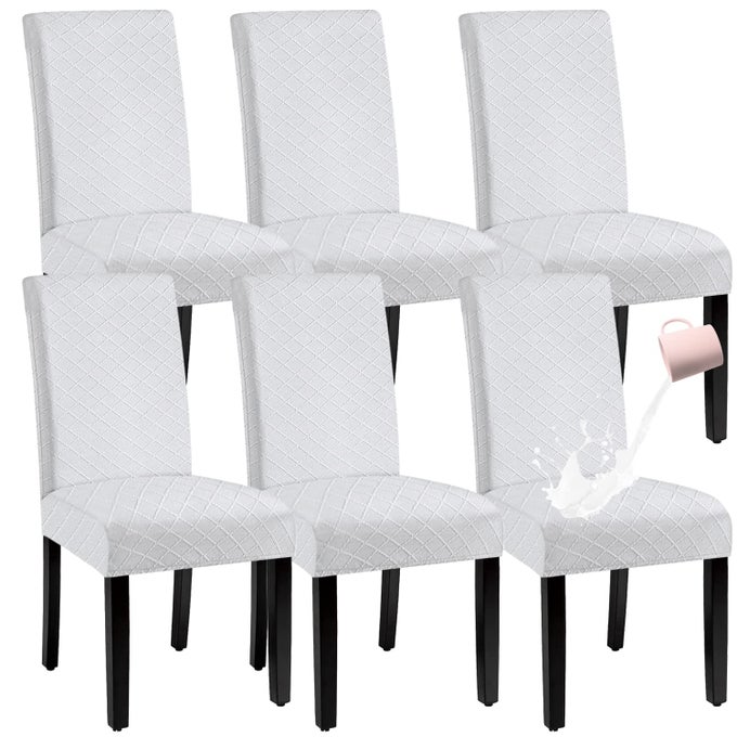 WATERPROOF DINING CHAIR COVERSPANDEX FABRIC FIT STRETCH CHAIR SLIPCOVERREMOVABLE WASHABLE JACQUARD PARSONS CHAIR COVERS WHITESET OF 6