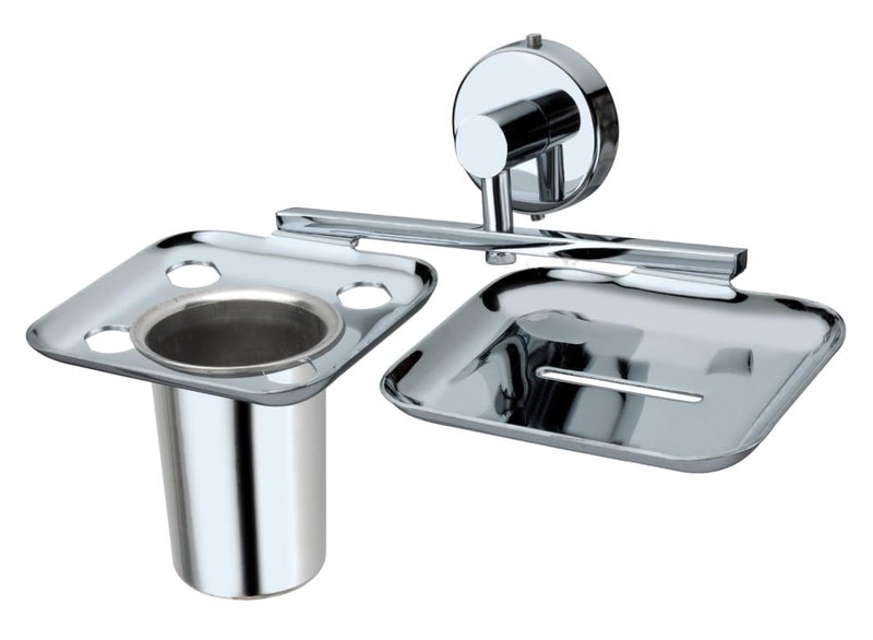 Bueno Stainless Steel 2 in 1 Soap Dish with Tumbler Holder Soap Holder Bathroom Accessories Galaxy Chrome - Image 2