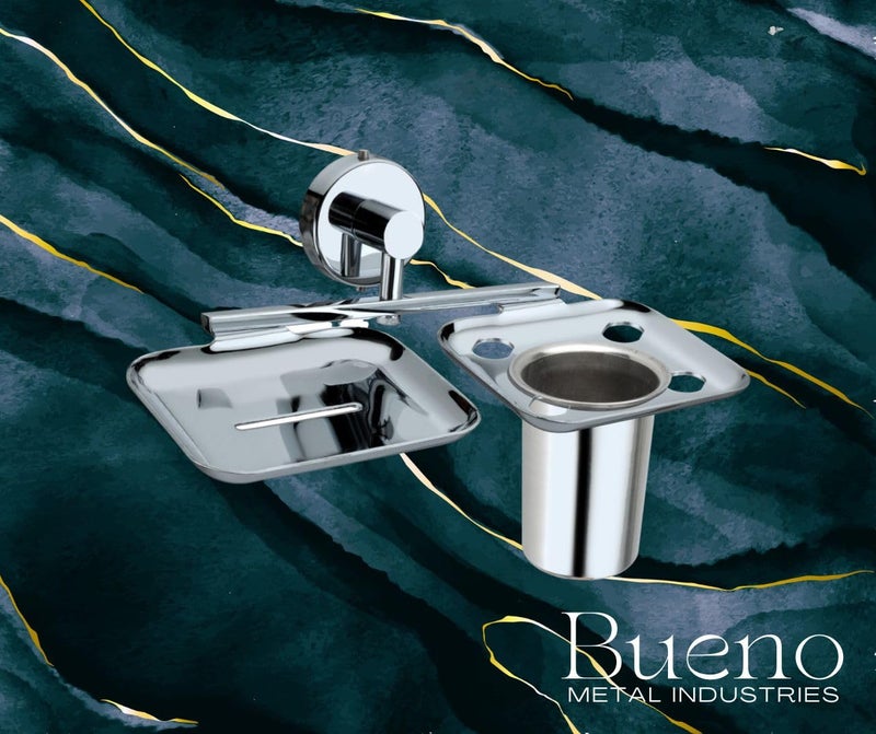 Bueno Stainless Steel 2 in 1 Soap Dish with Tumbler Holder Soap Holder Bathroom Accessories Galaxy Chrome - Image 3