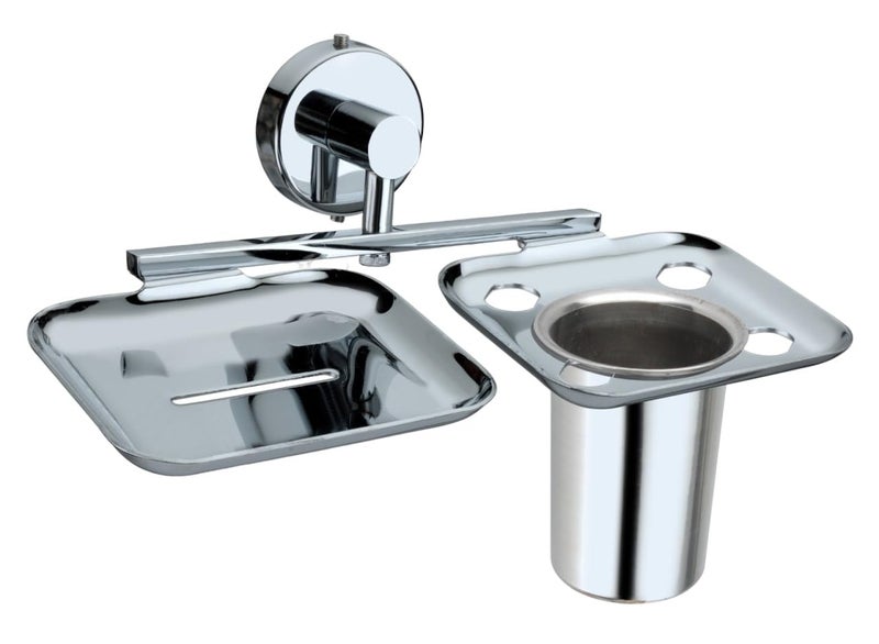 Bueno Stainless Steel 2 in 1 Soap Dish with Tumbler Holder Soap Holder Bathroom Accessories Galaxy Chrome - Image 1