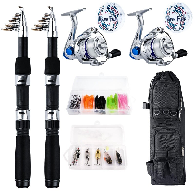 Telescopic Fishing Rod Reel Kit 2pcs 689FT Collapsible Spinning Pole Reel Combo Compact Fishing Lures Tackle Accessories Lightweight Travel Fishing Gear Set for Saltwater Freshwater Fishermen Gift