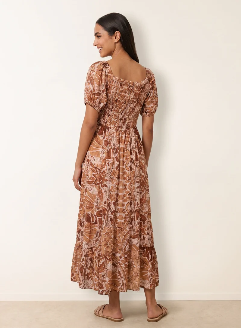 بلو فانيلا Tie Front Shirred Midi Dress