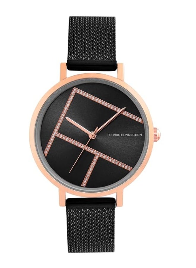 French Connection Women's Black Dial Black Metal Bracelet Analog Watch 34mm - Image 1