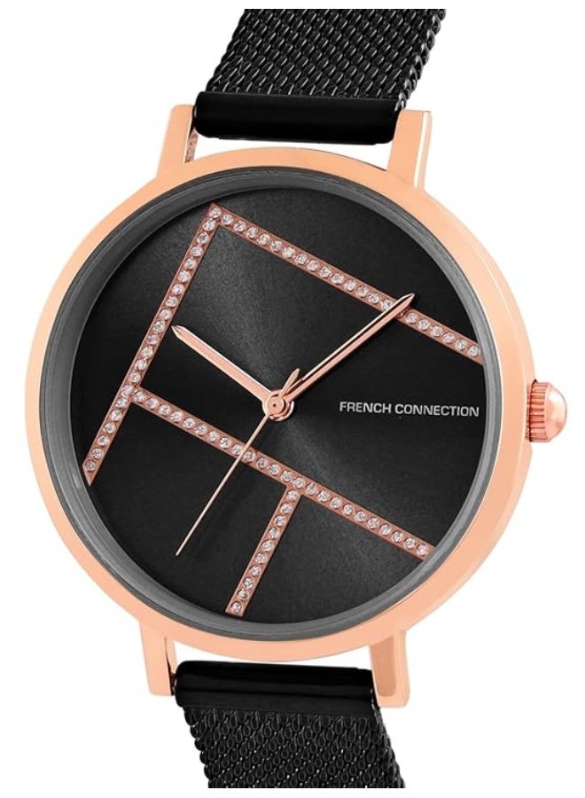French Connection Women's Black Dial Black Metal Bracelet Analog Watch 34mm - Image 2