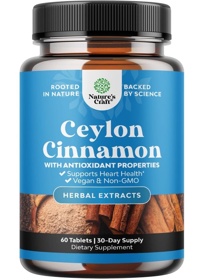 Natures Craft Organic Ceylon Cinnamon Tablets 1000mg - Organic Ceylon Cinnamon Powder Memory Supplement for Brain Support - Non GMO Organic Cinnamon Pills for Heart Health and Organic Immune System Booster - Image 1