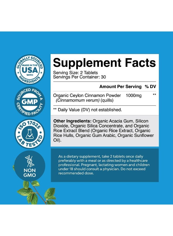 Natures Craft Organic Ceylon Cinnamon Tablets 1000mg - Organic Ceylon Cinnamon Powder Memory Supplement for Brain Support - Non GMO Organic Cinnamon Pills for Heart Health and Organic Immune System Booster - Image 2