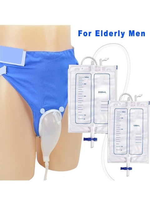 Reusable Silicone Urine Collector with Portable Wearable Urinary Drainage Bag System Wearable Washable Urinal Collector For Old Man While Sleeping Bed Patients For 60+ Years Old, Blue