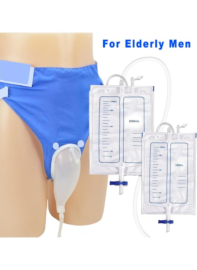 HS - Reusable Silicone Urine Collector with Portable Wearable Urinary Drainage Bag System Wearable Washable Urinal Collector For Old Man While Sleeping Bed Patients For 60+ Years Old, Blue - Image 1