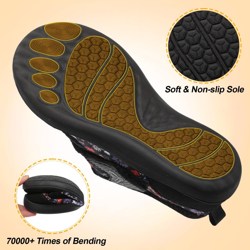 LeIsfIt Womens Diabetic Shoes Wide House Shoes Adjustable Arthritis Edema House Slippers Indoor Outdoor Black Flower Size 8 - Image 5