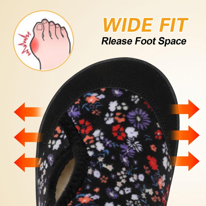 LeIsfIt Womens Diabetic Shoes Wide House Shoes Adjustable Arthritis Edema House Slippers Indoor Outdoor Black Flower Size 8 - Image 3