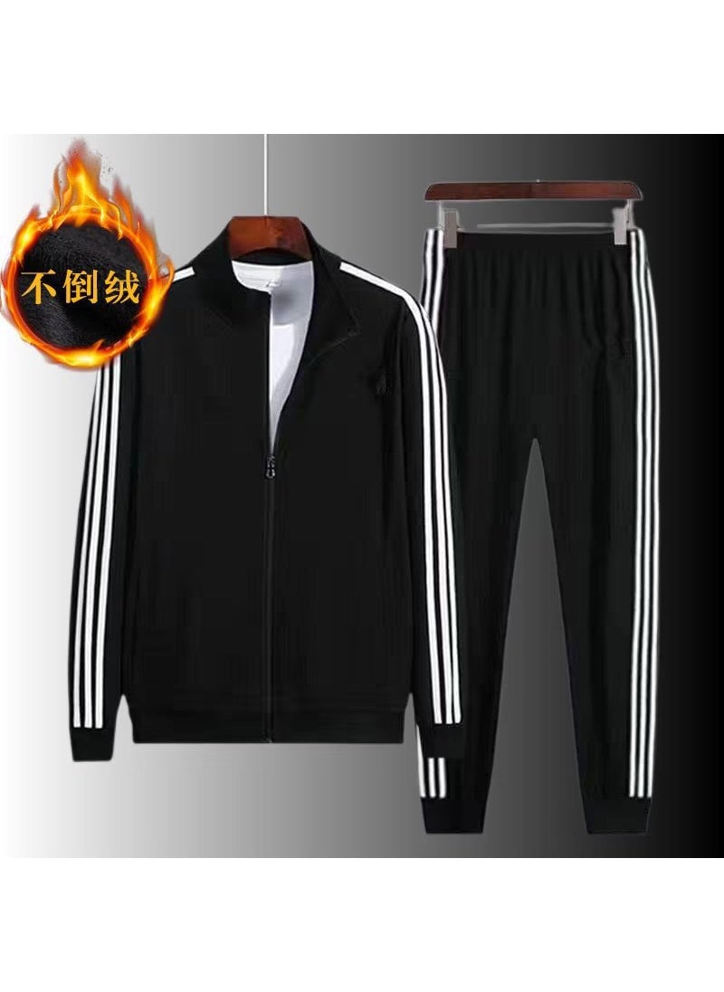 Generic New Mens Casual Track Suit Set T08 suit fleece-lined Black 