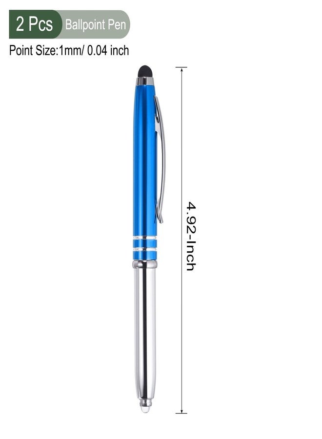 YOKIVE 2 Pcs Ballpoint Pen with Stylus Tip and LED Flashlight, 3 in 1 Black Ink Metal Shell Pen 1.0mm Pen Tip, Great for Touch Screen, Office, Home, Writing, Studio, Drawing(125mm, Blue) - Image 2