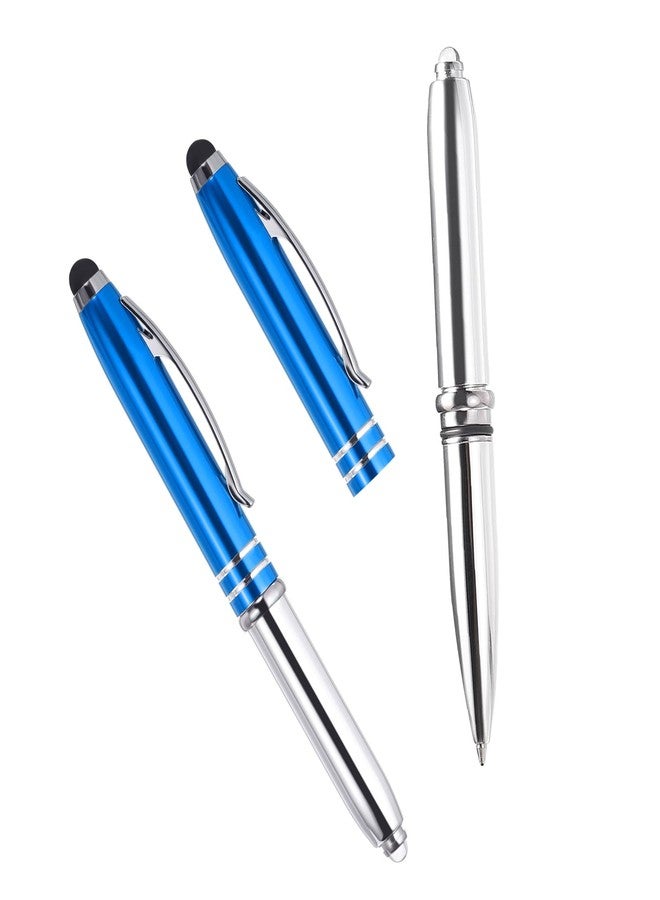 YOKIVE 2 Pcs Ballpoint Pen with Stylus Tip and LED Flashlight, 3 in 1 Black Ink Metal Shell Pen 1.0mm Pen Tip, Great for Touch Screen, Office, Home, Writing, Studio, Drawing(125mm, Blue) - Image 1