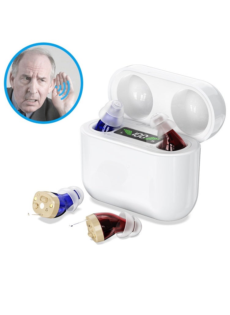 Generic أجهزة مساعدة على السمع، مكبرات صوت صغيرة مع خاصية إلغاء الضوضاء، أجهزة مساعدة على السمع قابلة لإعادة الشحن لكبار السن في الأذن بدون صرير مع شاشة عرض طاقة LED بيضاء  - Image 1