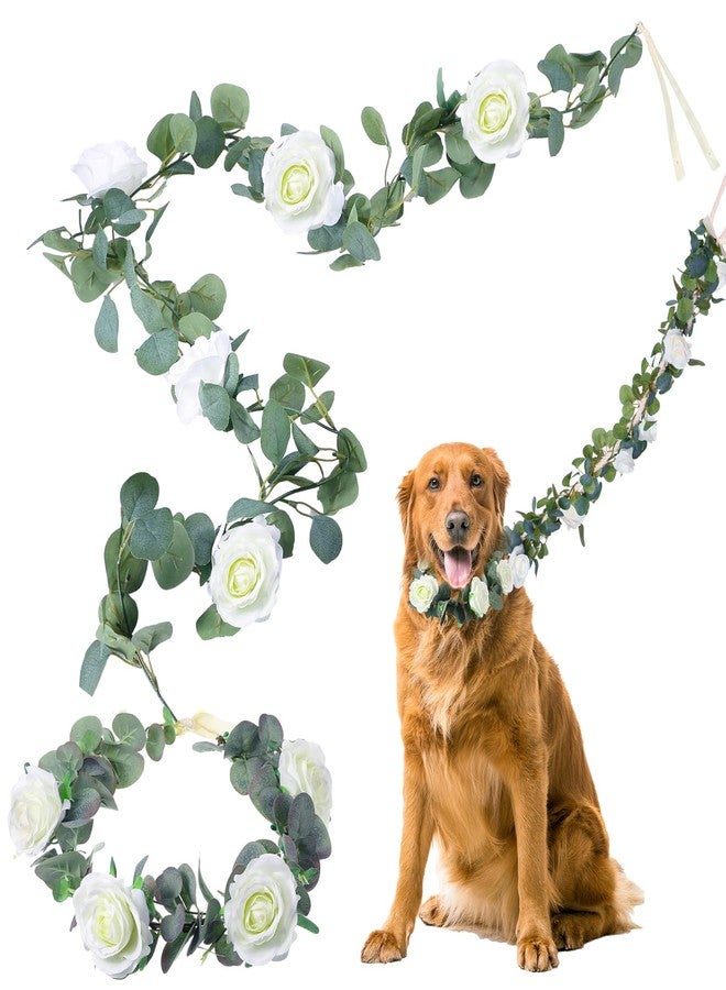 Honoson 2 Pcs Dog Wedding Flowers Collar Accessory with 6 ft Flowers Leash Wreath Boho Theme for Small, Medium, Large Dogs(Large) - Image 1