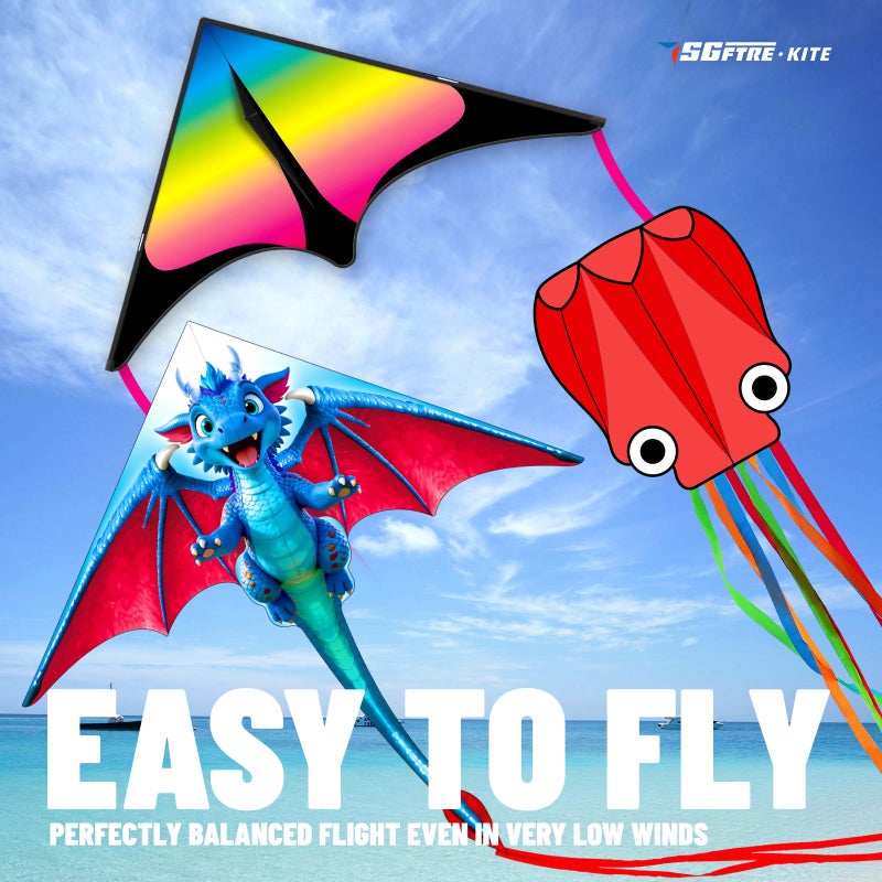 SGftre 3 Piece Set Butterfly Delta Octopus Kites for Kids and Adultsï¼ŒEasy to Fly for Outdoor Adults Children Line Kite for Kids Toy (Blue Dragon+ Delta+Octopus Red, 3) - Image 2