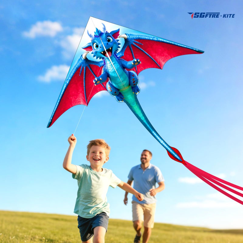 SGftre 3 Piece Set Butterfly Delta Octopus Kites for Kids and Adultsï¼ŒEasy to Fly for Outdoor Adults Children Line Kite for Kids Toy (Blue Dragon+ Delta+Octopus Red, 3) - Image 3
