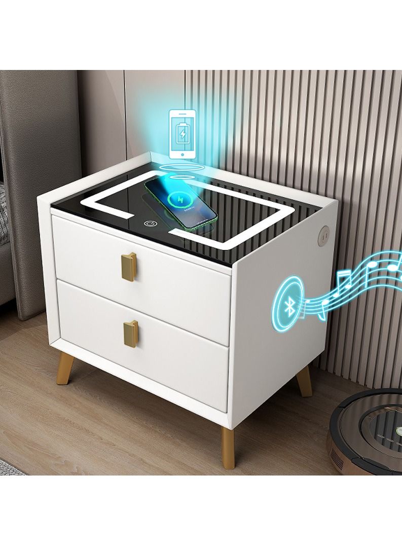 Nightstands with Bluetooth Speaker and Mobile Phone Wireless Charging White Bedside Table 50x40x46CM