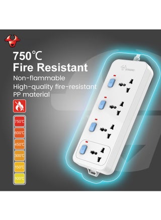 WHITE，5 Socket 5 Switch 5M Wire