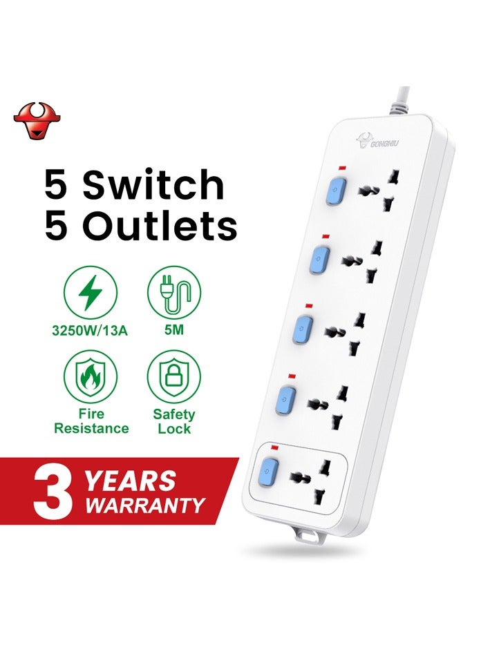GONGNIU - Universal Extension Board 5 Socket 5 Switch 5M Wire - Image 1