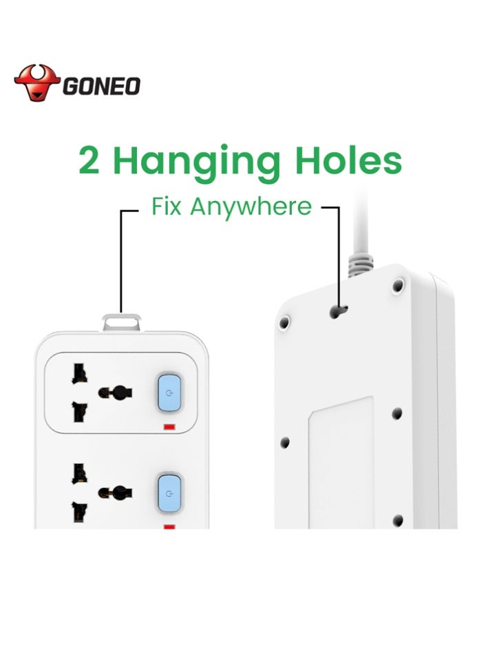 GONEO 5 Outlet Extension Cord with 5 Individual Switches, 13A 3250W Power Strip with Fast Charging USB Ports, Safety Lock, Fire Resistant, Hanging Holes, Home & Office Use - Image 3