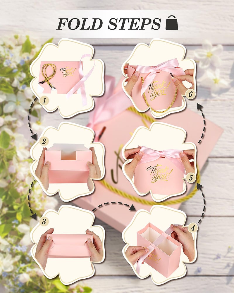 EQOREIIN 30 Pack Small Thank You Gift Bags with Handles 5.5 x 2.4 x 4.7 Inches Mini Pink Gift Bags with Bow Ribbon Tiny Party Favor Bag Bulk for Easter Mother's Day Baby Shower Wedding (Pink) - Image 4