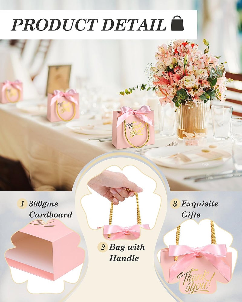 EQOREIIN 30 Pack Small Thank You Gift Bags with Handles 5.5 x 2.4 x 4.7 Inches Mini Pink Gift Bags with Bow Ribbon Tiny Party Favor Bag Bulk for Easter Mother's Day Baby Shower Wedding (Pink) - Image 3