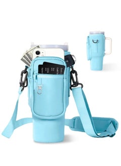 Water Bottle Carrier Bag with Phone Pocket for Stanley 40oz Tumbler Water Bottle Holder Pouch with Adjustable Shoulder Strap and Carabiner Stanley Cup Accessories for Hiking Travelling Camping