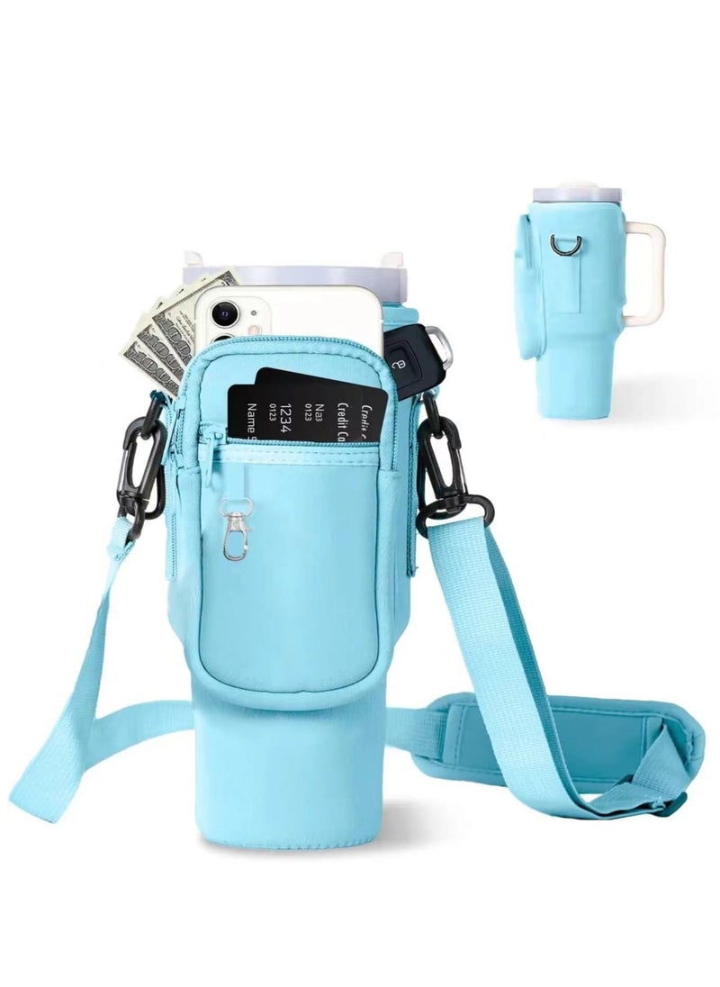 Generic - Water Bottle Carrier Bag with Phone Pocket for Stanley 40oz Tumbler Water Bottle Holder Pouch with Adjustable Shoulder Strap and Carabiner Stanley Cup Accessories for Hiking Travelling Camping - Image 1