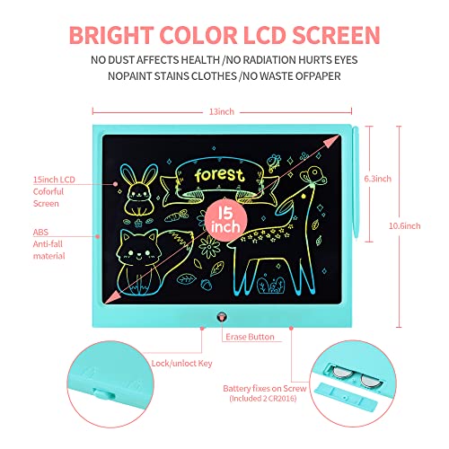ERUW LCD Writing Tablet for Kids 15 Inch Colorful Electronic Doodle Board Educational Learning Kids Drawing Tablet Toys Christmas Birthday Gift for 3 4 5 6 7 8 9 Year Old Girls Boy - Image 5
