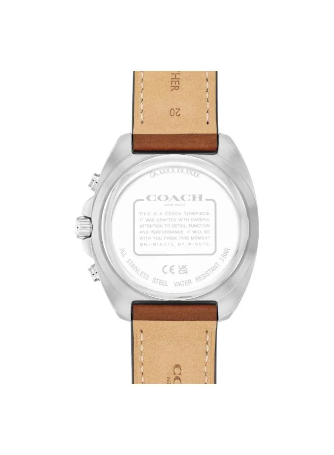 كوتش Men's Quartz Chronograph Watch, Blue Dial, Tan Leather Strap