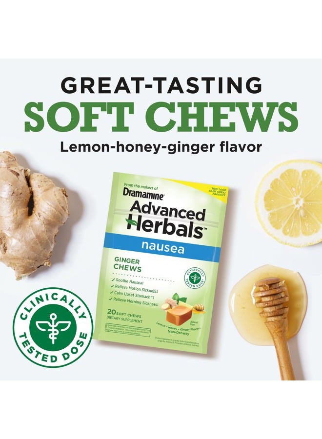 Dramamine From the Makers of Dramamine, Advanced Herbals, Ginger Chews, Nausea Relief Soft Chews Lemon-Honey-Ginger, 20 Count - Image 3