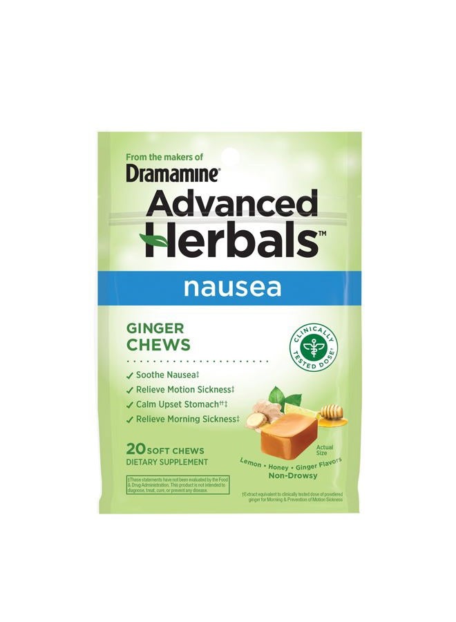 Dramamine From the Makers of Dramamine, Advanced Herbals, Ginger Chews, Nausea Relief Soft Chews Lemon-Honey-Ginger, 20 Count - Image 1