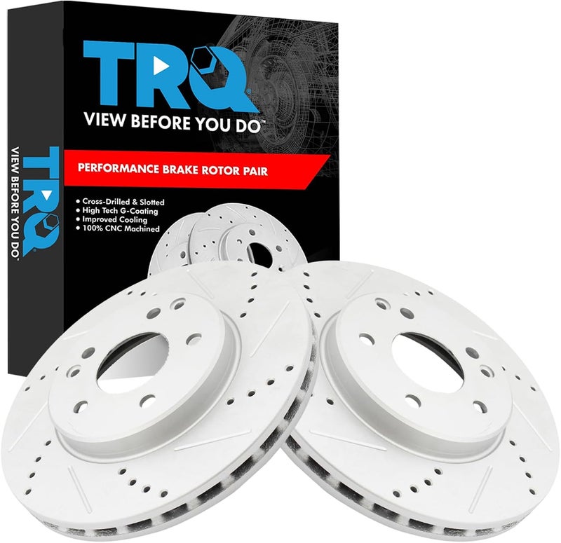 TRQ Front Performance Brake Rotors Set Premium G-Coated Compatible with 2002-2005 Mercedes-Benz C230 2001-2005 C240 - Image 1