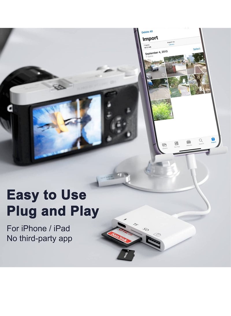SD Card Reader for iPhone/iPad,iPhone SD Card Reader,4 in 1 USB OTG Adapter for iPhone Compatible MicroSD/SD - Image 2
