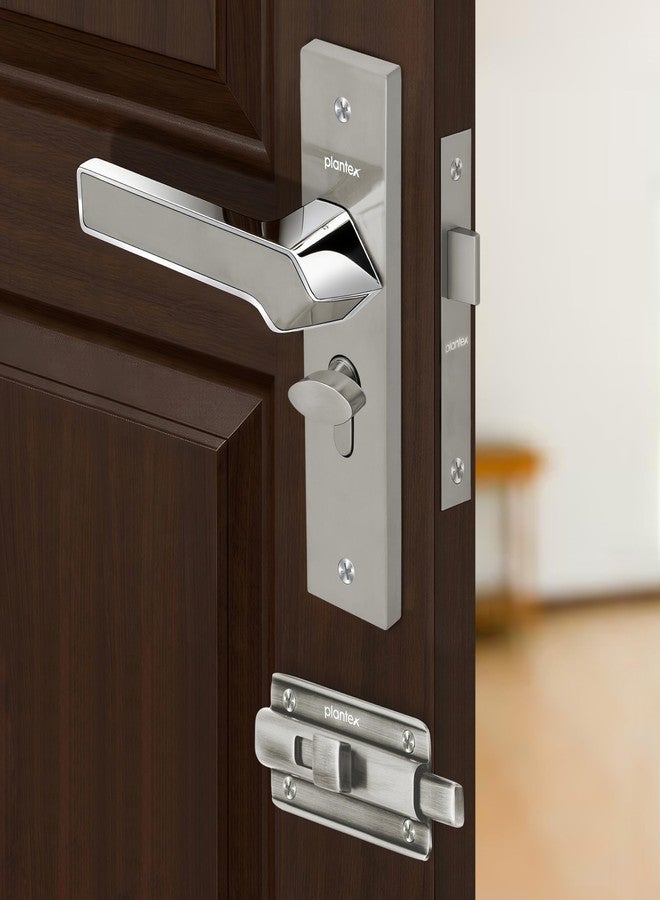 Plantex Heavy Duty Bathroom Door Lock - Mortise 8 Inch Keyless Plate Handle Set for Home/Bathroom/Store Room/Balcony/Office with Baby Latch (8133-Satin Steel & Chrome) - Image 1