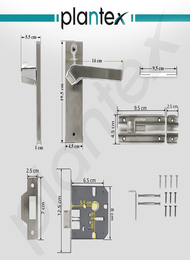 Plantex Heavy Duty Bathroom Door Lock - Mortise 8 Inch Keyless Plate Handle Set for Home/Bathroom/Store Room/Balcony/Office with Baby Latch (8133-Satin Steel & Chrome) - Image 5