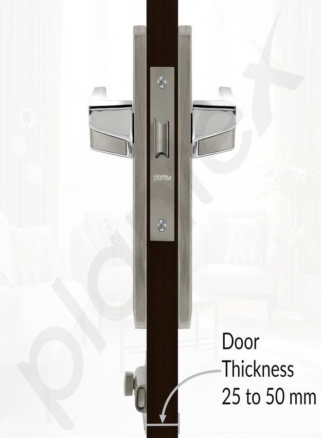 Plantex Heavy Duty Bathroom Door Lock - Mortise 8 Inch Keyless Plate Handle Set for Home/Bathroom/Store Room/Balcony/Office with Baby Latch (8133-Satin Steel & Chrome) - Image 3