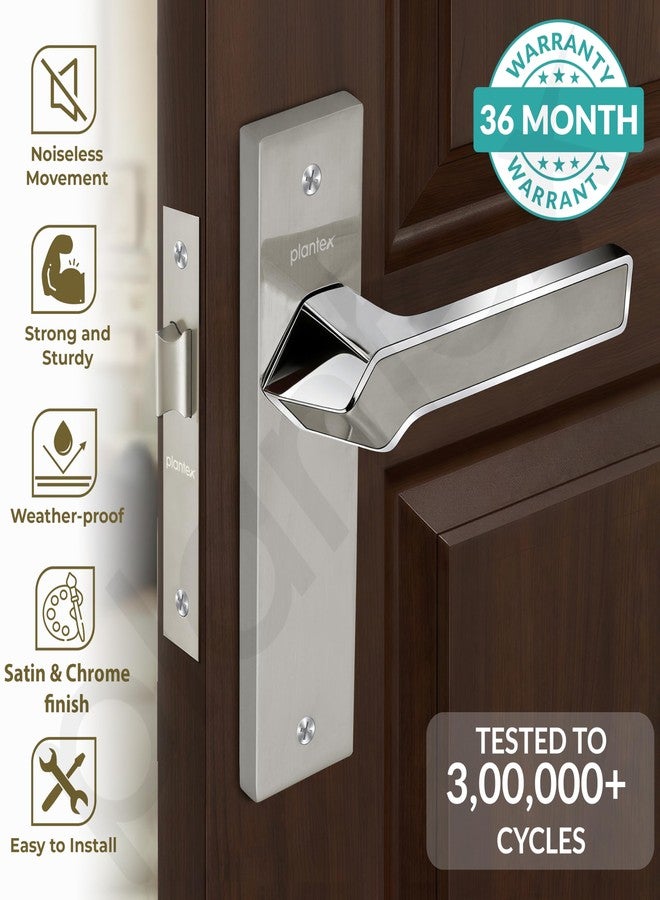 Plantex Heavy Duty Bathroom Door Lock - Mortise 8 Inch Keyless Plate Handle Set for Home/Bathroom/Store Room/Balcony/Office with Baby Latch (8133-Satin Steel & Chrome) - Image 2