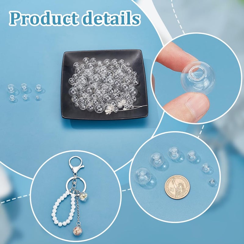 PH PandaHall 180pcs Mini Glass Globe, 6 Size Glass Ball Bottles Orbs Ball Wish Ball Spheres UV Planet Crystal Craft Bottle for UV Resin Dice Pendant Charms Earring Making 8~18mm - Image 4